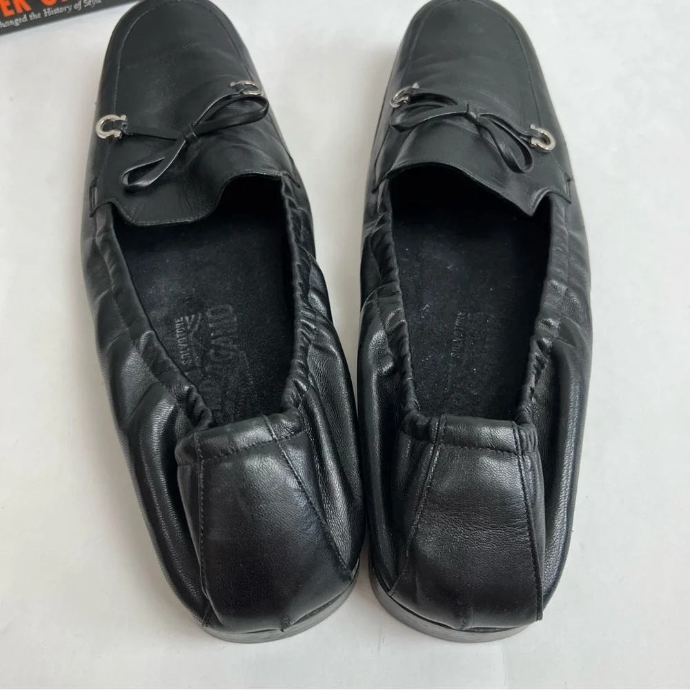 Salvatore Ferragamo Black Leather Bow Driving Loafers Size 7